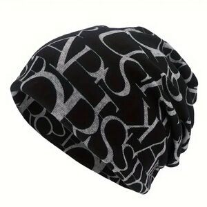 Black and Gray Alpha Pattern Hat and Neck Gaiter